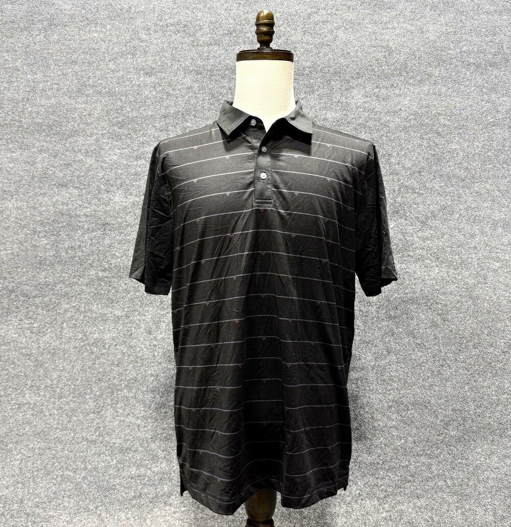 Carnoustie Tech Golf Polo Shirt Mens L Black Gray Striped Performance Taiwan